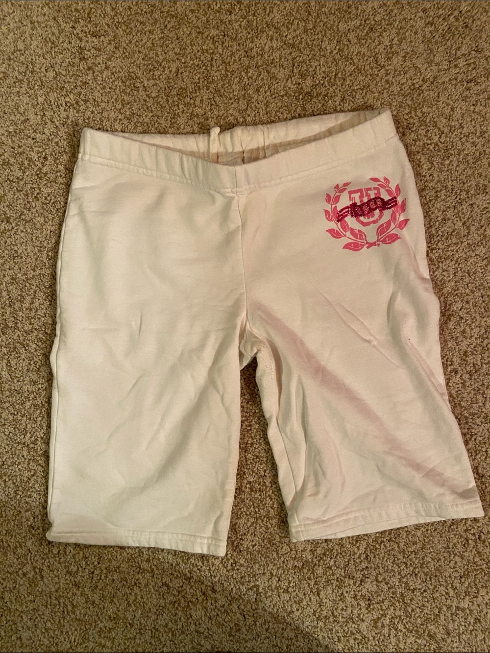 No Boundaries White Bermuda Shorts with Pink Crest